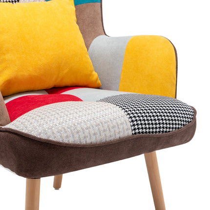 Upholstered Wingback Armchair with Footrest and Cushion