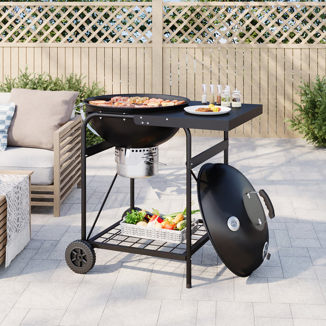 Outdoor Round Charcoal Grill with Side Table