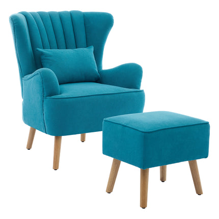 Modern Wingback Accent Chair Armchair with Footstool and Lumbar Pillow