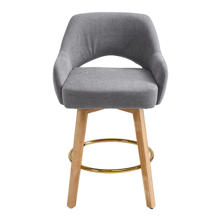 Set of 2 Swivel Chenille Upholstered Bar Stools with Wooden Legs
