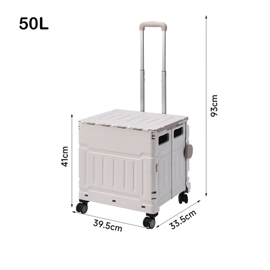 White 50L Cable Stayed Collapsible Rolling Utility Crate Shopping Cart