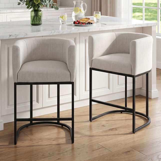 Set of 2 Low Back Upholstered Bar Stools