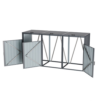 Outdoor Metal Garbage Can Garden Storage Shed with Three Doors