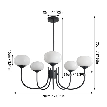 5-Light E27 Glass Lampshade Pendant Light Chandelier Fixture
