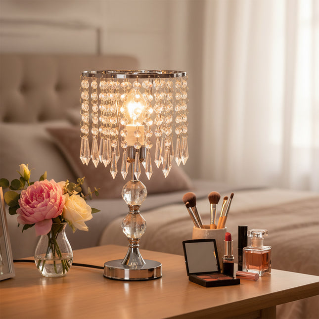 Luxury Table Lamp with Iron Base and a Crystal-Beaded Shade