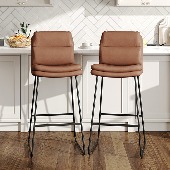 2Pcs Modern Faux Leather Breakfast Bar Stools,Brown