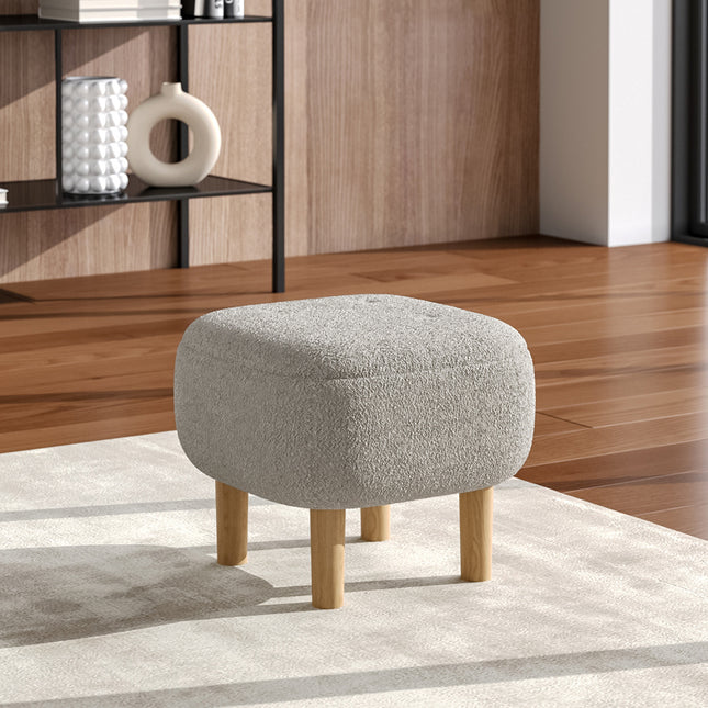 Beige Footstool Pouffe Stool with Wooden Legs