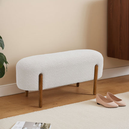 Contemporary Upholstered Bench with Wood legs Beige