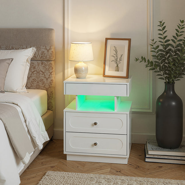 Modern 3-Drawer Bedside Table with RGB Lighting