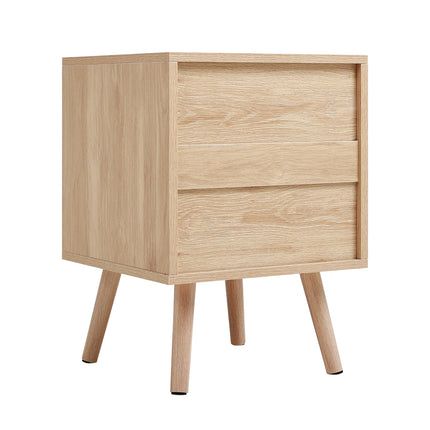 2 Pack Wood and Rattan Side Cabinet