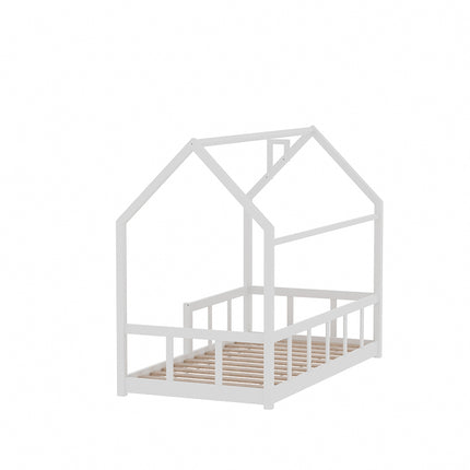 White Wooden House Shape Kids Bed Frame