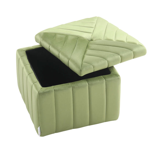 Upholstered Velvet Storage Ottoman Footstool,Green