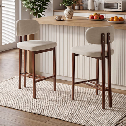 Set of 2 Chenille Upholstered Bar Stools
