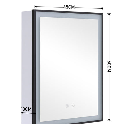 Single Door Fog Free Black Edge LED Bathroom Mirror Cabinet 45x60cm