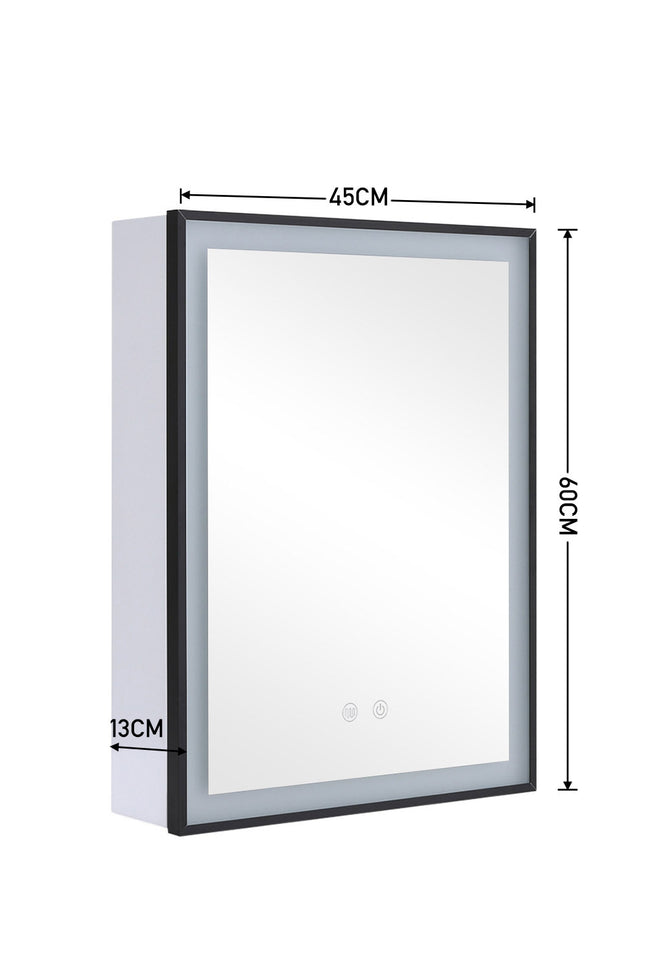 Single Door Fog Free Black Edge LED Bathroom Mirror Cabinet 45x60cm