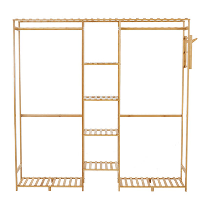 Wooden Clothes Rack with Side Hooks
