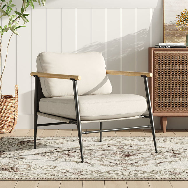 Linen Armchair with Thick Cushion