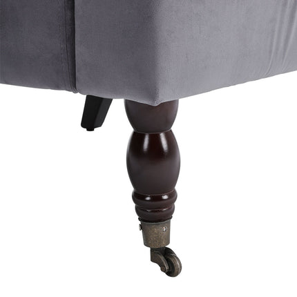 Contemporary Velvet Armchair with Wood Legs and Front Casters