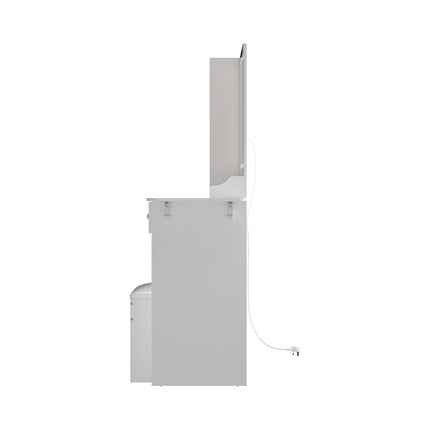 LED Illuminated Mirror Dressing Table Stool Set with Power Strip