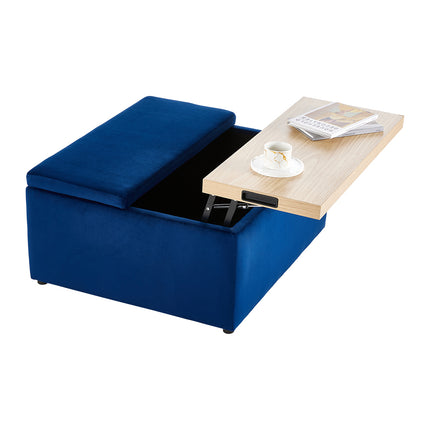 Blue Velvet Upholstered Storage Ottoman Stool