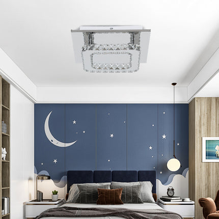 Modern Square Crystal Ceiling Light with Chrome Finish