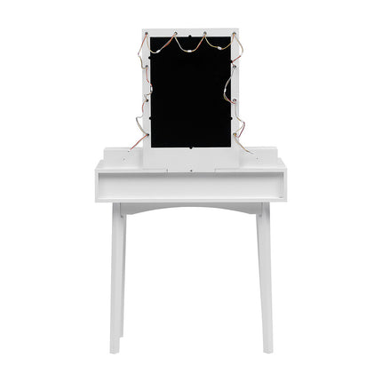 White 80cm Modern Makeup Dressing Desk Set with Lighted Mirror and Stool