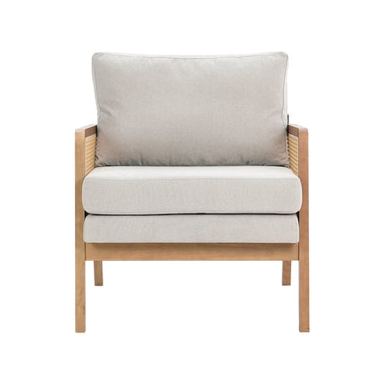 Natural Wood Frame Cushioned Armchair
