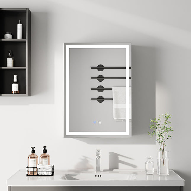 Single-Door Bathroom Mirror Cabinet with LED Lighting