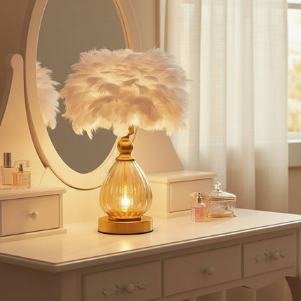 Glass & Iron Table Lamp with 12W Bulb