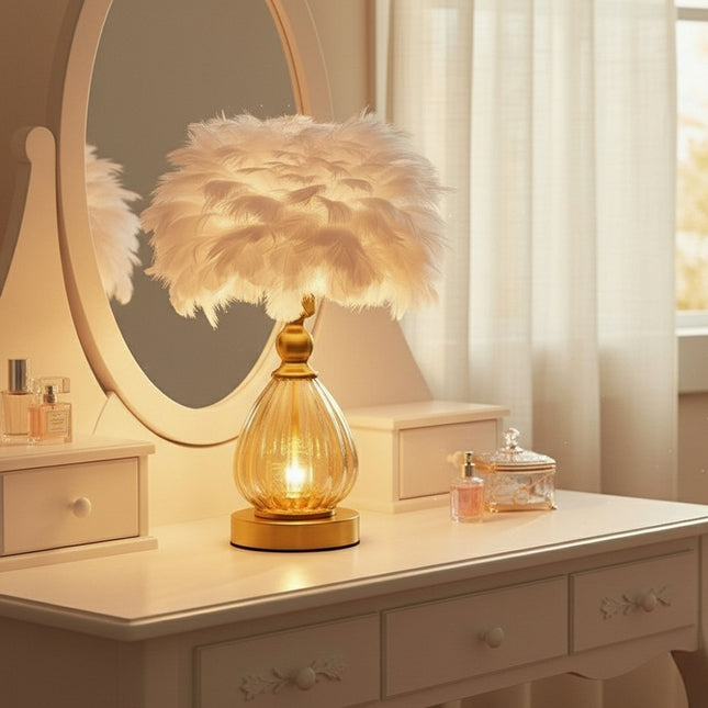 Glass & Iron Table Lamp with 12W Bulb