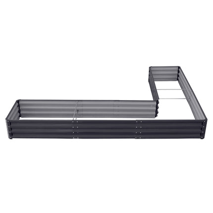 L-Shaped Galvanized Steel Raised Garden Bed Charcoal Black