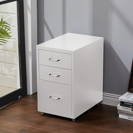 Office Rolling File Cabinet with 3 Drawers Shelf and Wheels White