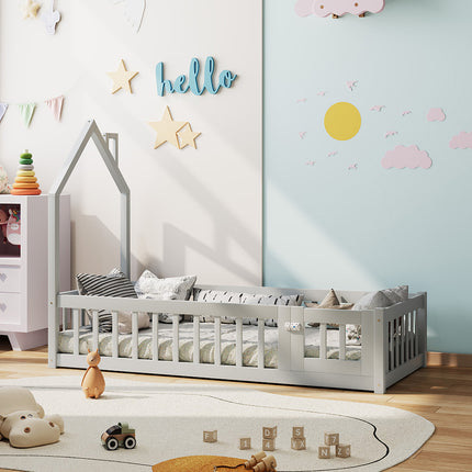 Pine Wood House-Shaped Bed Frame