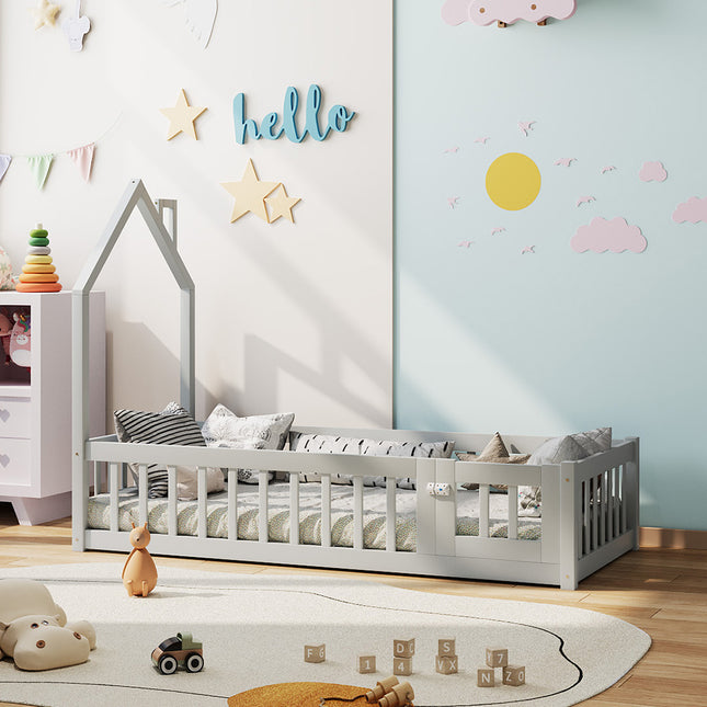 Pine Wood House-Shaped Bed Frame