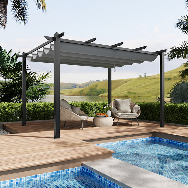 13x10ft Aluminium Pergola with Retractable Roof