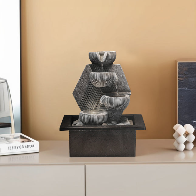 Tabletop Resin Fountain Water Feature LED Light