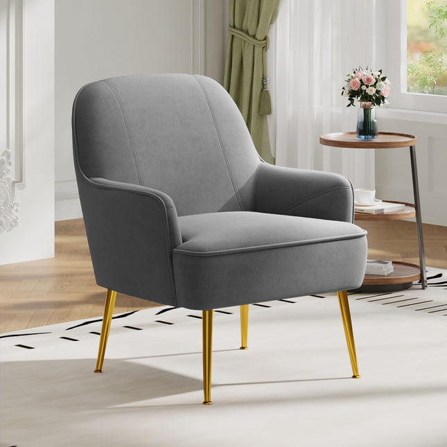 Contemporary Upholstered Comfy Armchair with Gold-Plated Feet