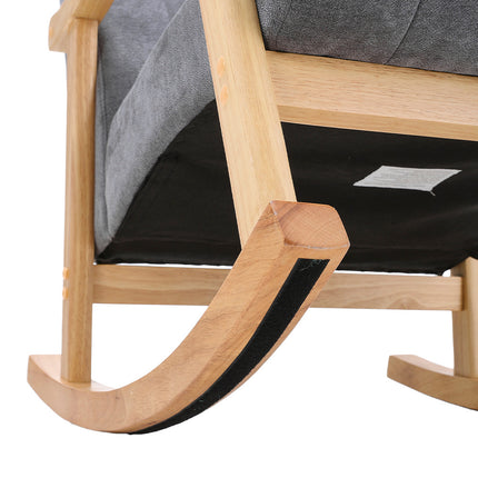Dark Grey Velvet Upholstered Tufting Rocking Chair with Rubberwood Frame