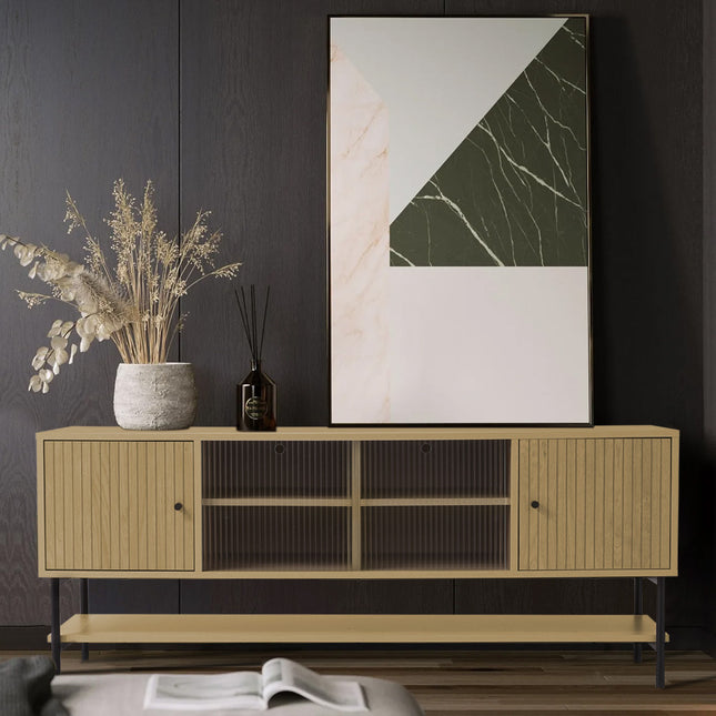 Elegant TV Stand with Sliding Doors and Ample Storage