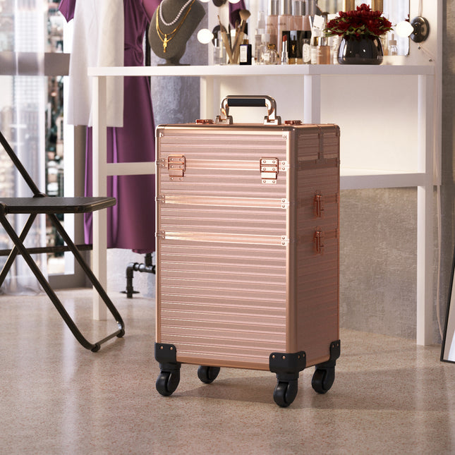 3in1 Cosmetic Train Case with Detachable Beauty Storage Box,Rose Gold