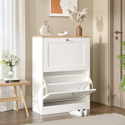 Wooden 2 Drawer Flip Down Shoe Cabinet