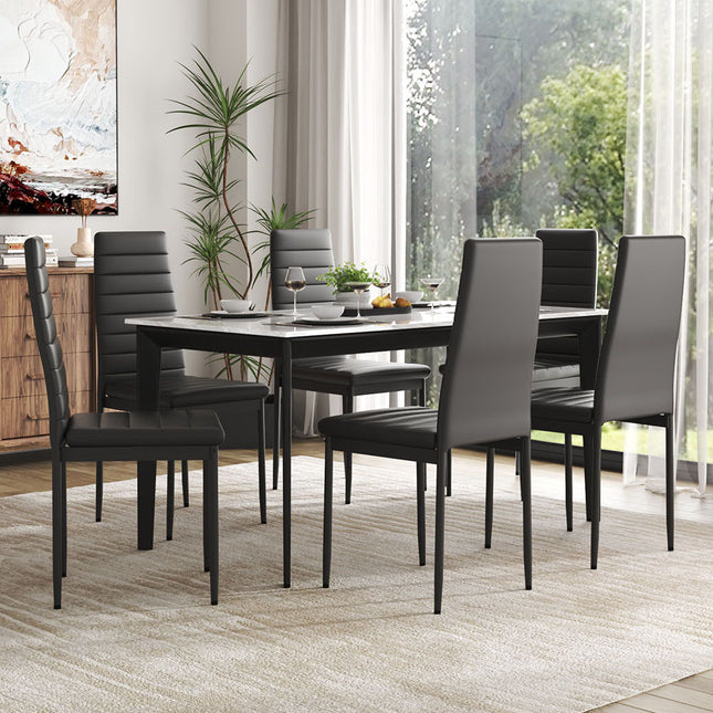 Set of 6 Modern Faux Leather Armless High Back Dining Chairs