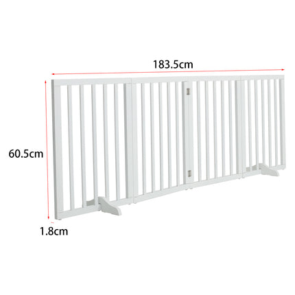 Foldable Wood Pet Free Standing Indoor Gate White 4 Panels