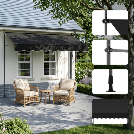 Outdoor Manual Retractable Patio Awning with Hand Crank 150-300cm W