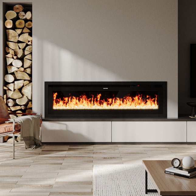 50 Inch/ 60 Inch Electrical Fireplace with Remote, 12 Flame Colours, Adjustable Heating Modes, and Safety Features