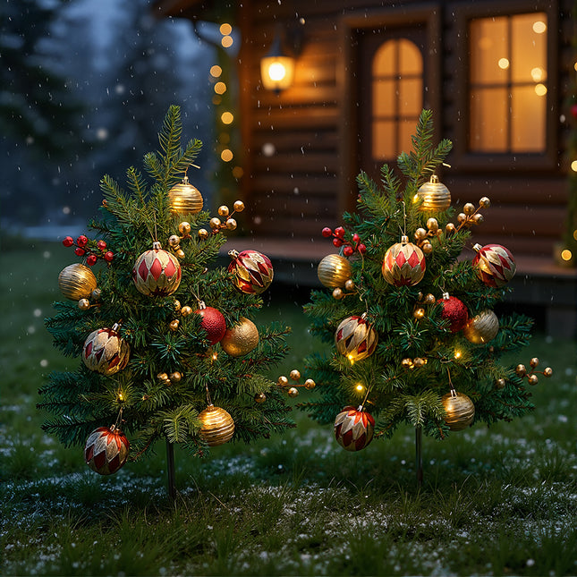 2-Pack Artificial Christmas Trees with Decorations and LED Lights