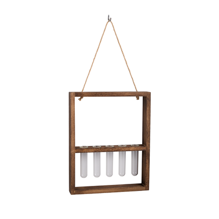 5-Tube Wall Hanging Plant Propagation Station with Wooden Frame