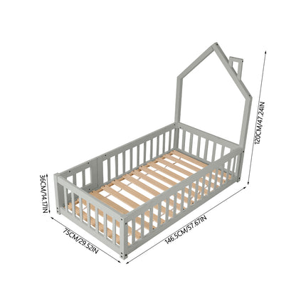 Pine Wood House-Shaped Bed Frame