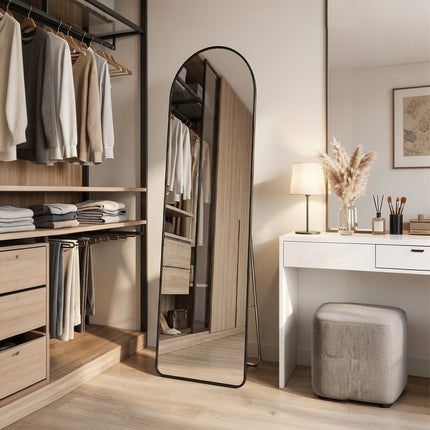 Modern Arched Metal Floor Mirror Gold/ Black