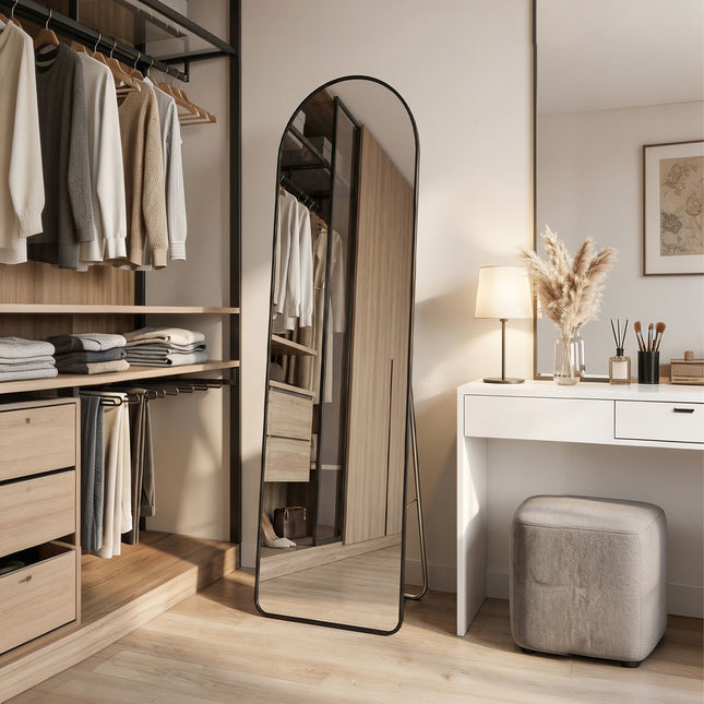 Modern Arched Metal Floor Mirror Gold/ Black
